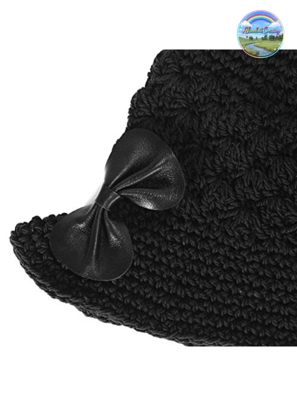 Hand Knitted Crochet Bucket Hat 100% Cotton Leather Bowknot Sun Hat